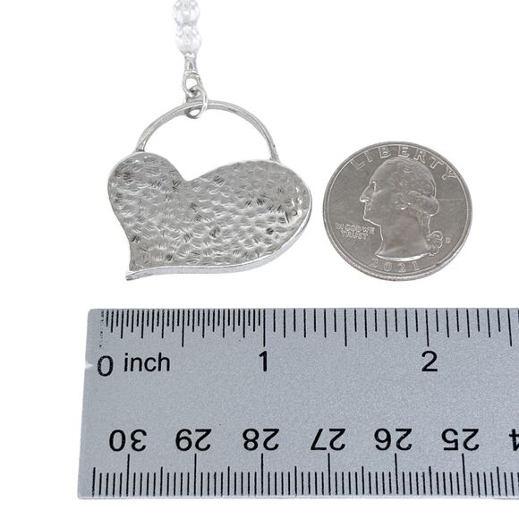 Vintage Sterling Silver 925 Crystal Beaded Heart Pendant Toggle Necklace 16" - Picture 3 of 4